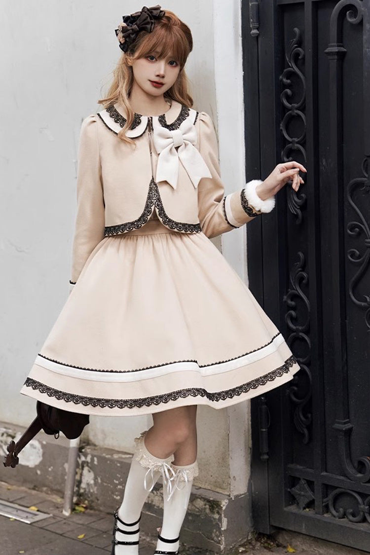 College Style Two-Piece Set with Doll Collar and Bowknot