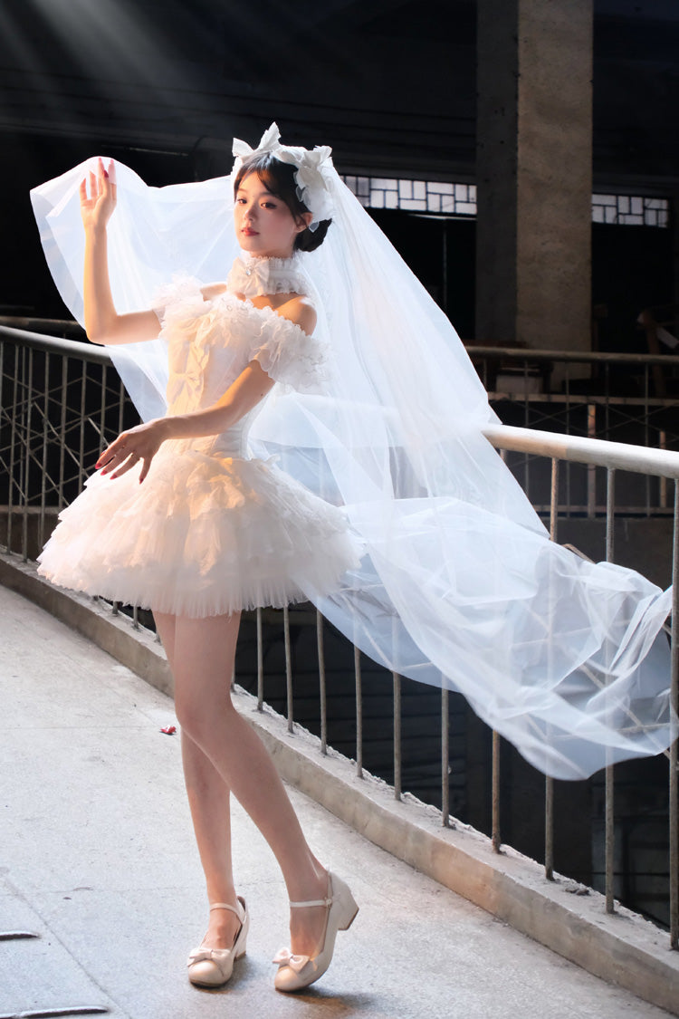 Ivory Square Collar Ruffled Classic Gothic Dress Set - Pure White Prayer · Snow Love