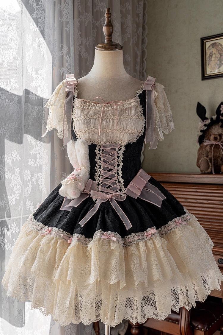 Goodnight Alice Sleeveless Ruffled Bow Lace-Up Sweet Lolita Jumper Dress Three Colors
