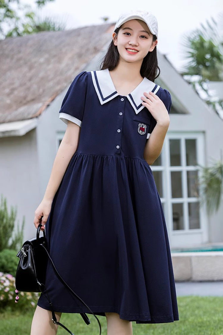Short Sleeve High Waist Collegiate Sweet Lolita Dress in Two Hues