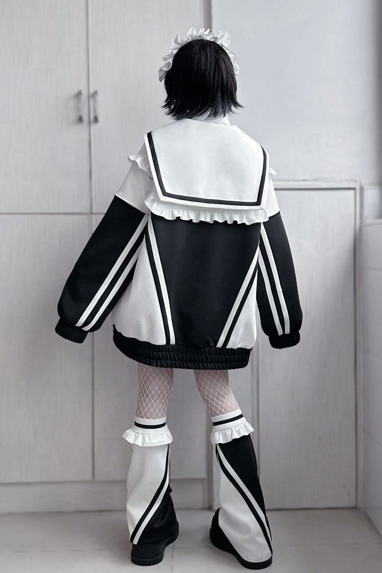 Ruffle Color Block Zip Up Jirai Coat with Long Sleeves in Three Variants