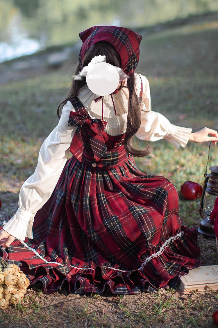 Red Plaid Print Bow Sweet Vintage Jumper - Little Red Riding Hood