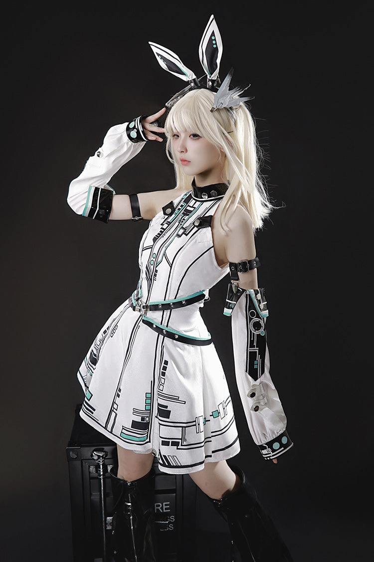Stand Collar Print Futuristic Style Sweet Handsome Lolita Dress - White