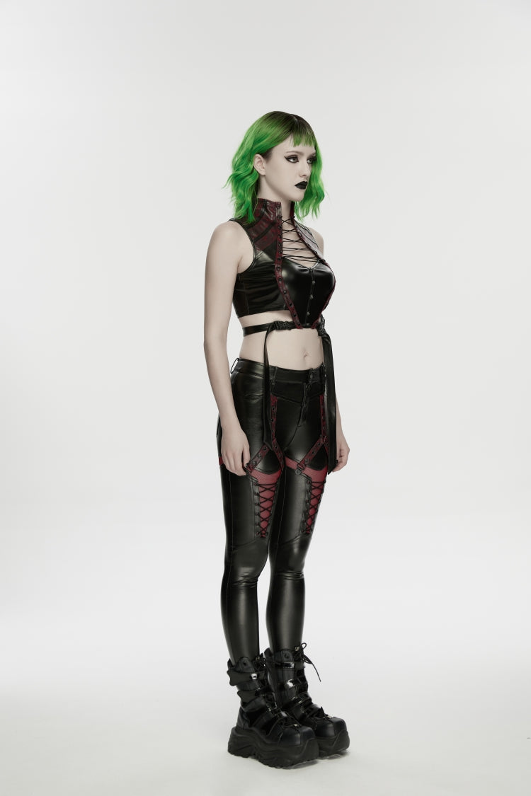Scarlet & Black Cutout Mesh Panel Punk Leggings