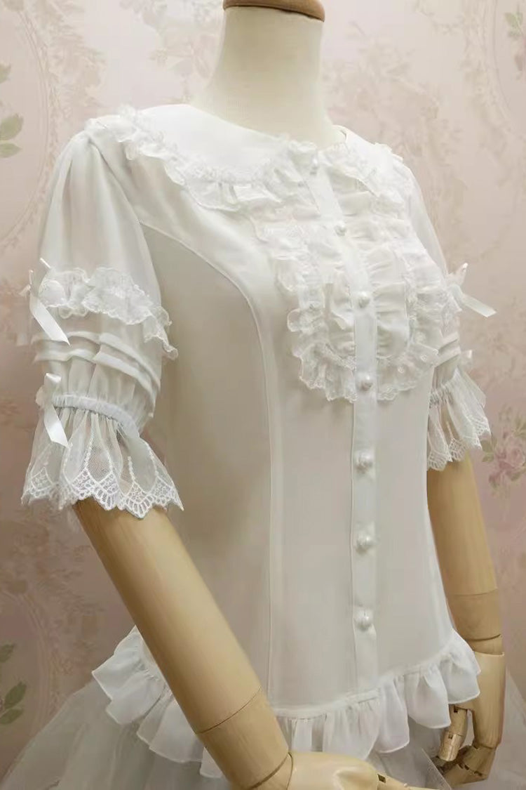 Chiffon Sweet Lolita Blouse with Doll Collar and Flared Sleeves