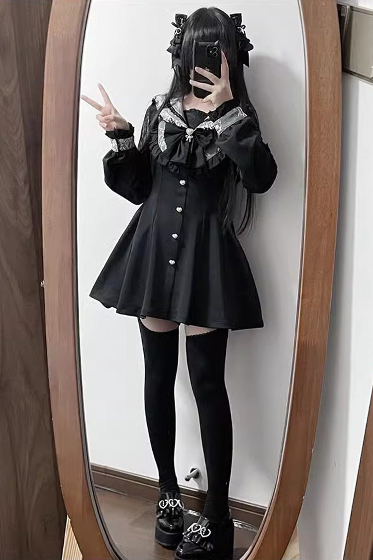 Black Bowknot Stitching Lace Jirai Kei Japanese Dress Shorts Set