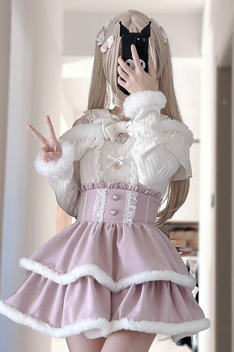 Pink Double-Layer Ruffle Lace Skirt in Jirai Kei Style