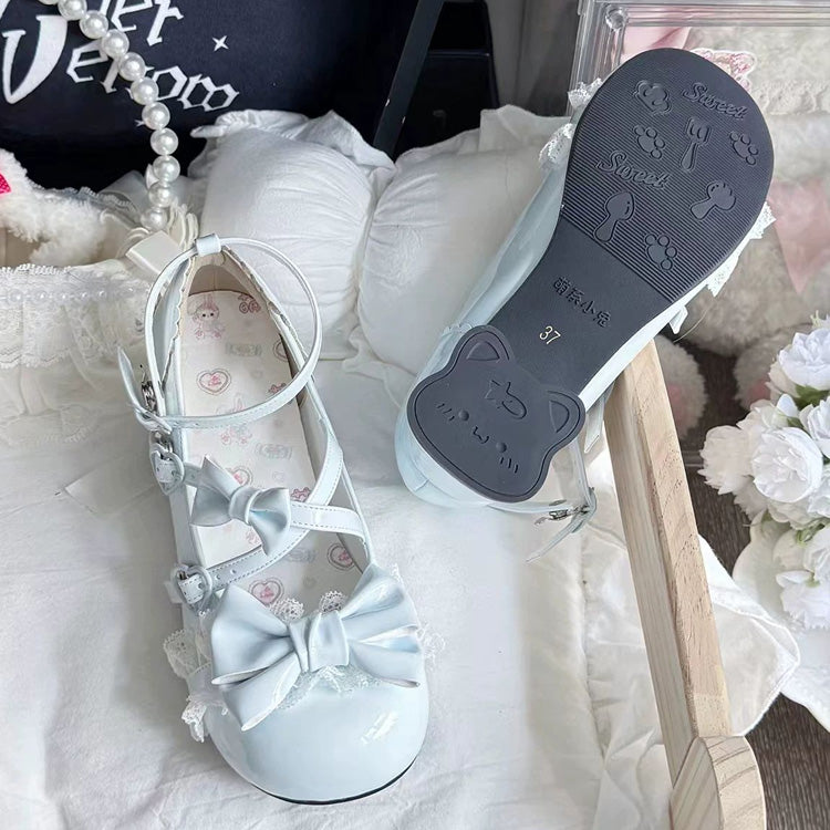 Ribbon Cross Bandage Kitten-Shaped Heel Mid-Heel Pumps - 5 Colors