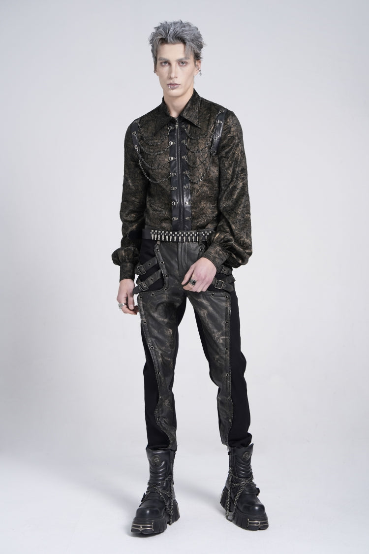 Faux Leather Stitching Buckle Pants - Punk