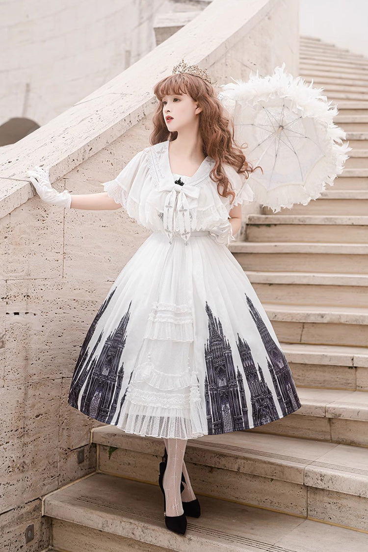 White Sleeveless Printed Lace Gothic Vintage Princess Lolita Jsk Dress