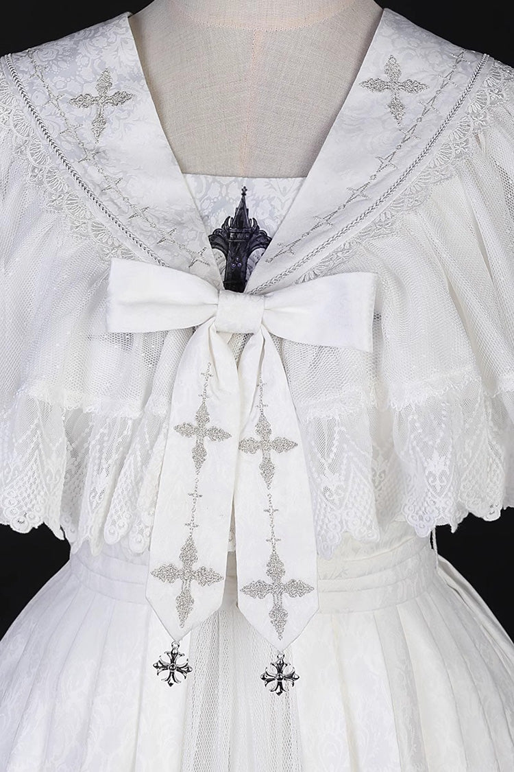White Sleeveless Printed Lace Gothic Vintage Princess Lolita Jsk Dress