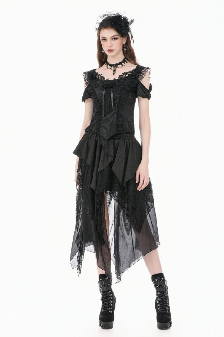 Jacquard Rose Sweetheart Neckline Lace Trim Cut-Out Gothic Corset Top for Women