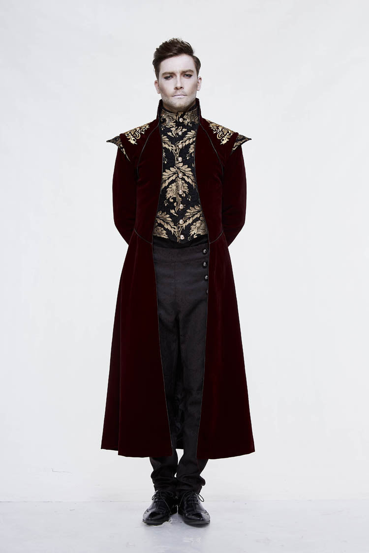 Crimson & Noir Faded Gold Button Fleece Longline Gothic Jacket for Men