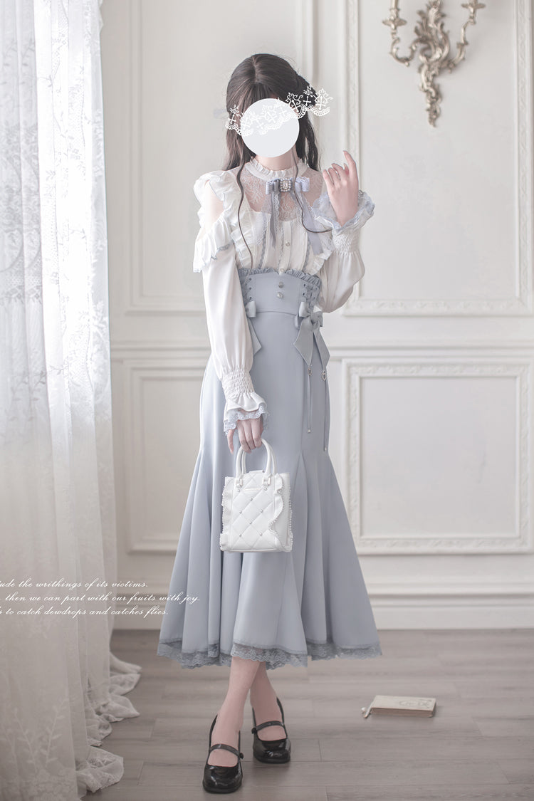 Navy Slim-Fit Sweet Lolita Fishtail Dress with Bowknot Accents