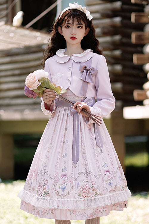 Lilac Floral-Printed High-Waist Sweet JSK Gown