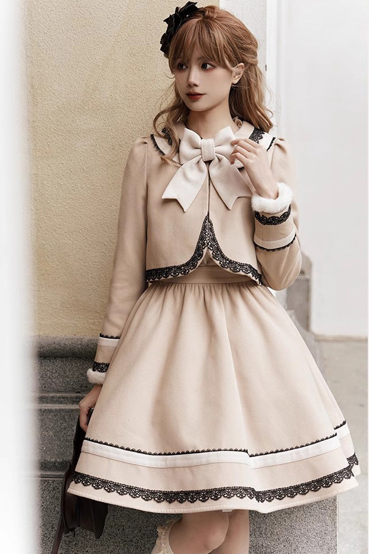 College Style Two-Piece Set with Doll Collar and Bowknot