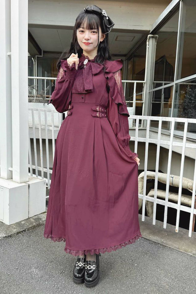 Jirai Kei Off Shoulder Dress - Stand Collar, Hollow Bow