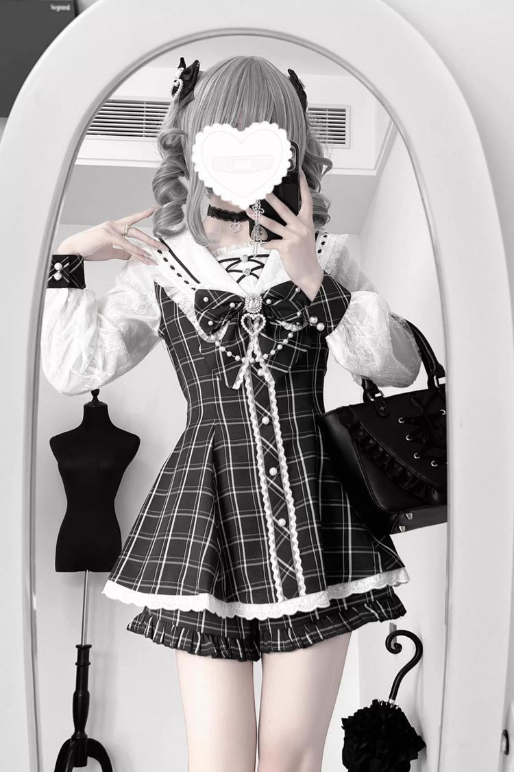 Printed Bowknot Dress Set - Jirai Kei Japanese Style