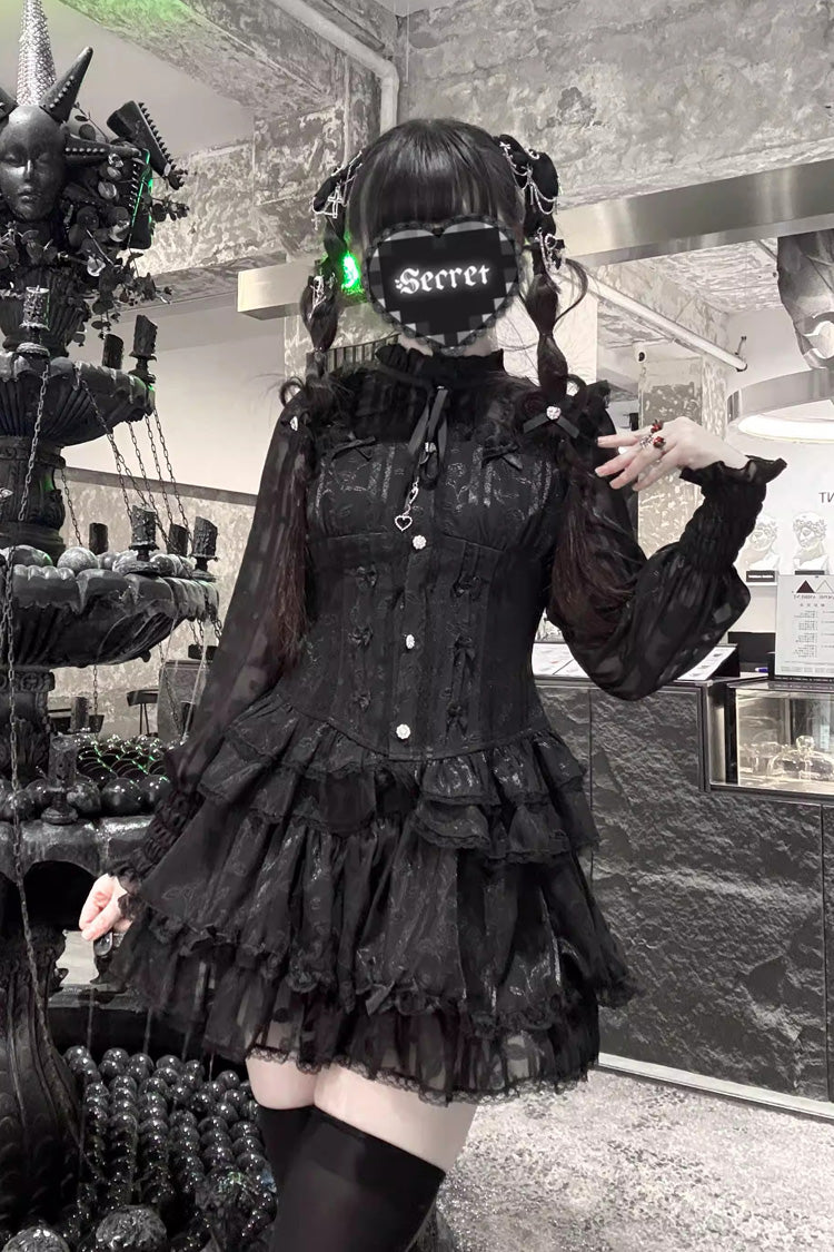 Rose Bible Gothic Jirai Kei Blouse and Shorts with Jacquard Ruffles