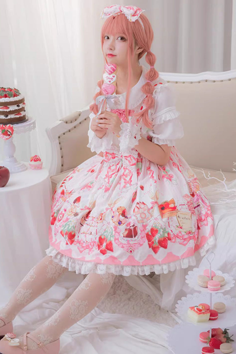 Sleeveless Ruffled Bow Sweet JSK with Print - Strawberry Feast
