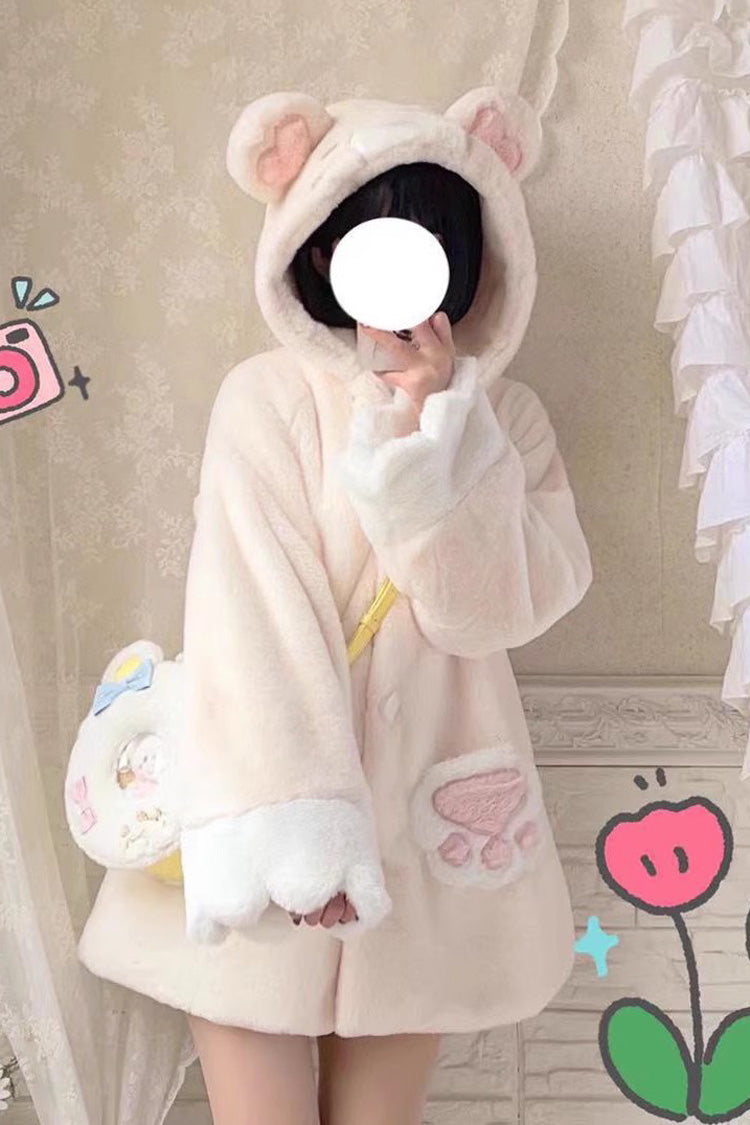 Plush Thickened Sleepy Bear Sweet Lolita Coat with Hood