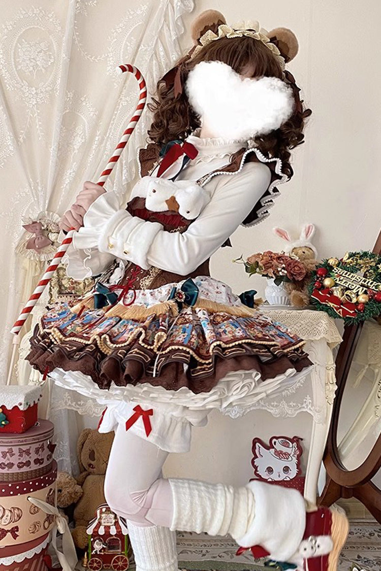 Candy House Multi-Layer Print Ruffle Lace-Up Ballet JSK