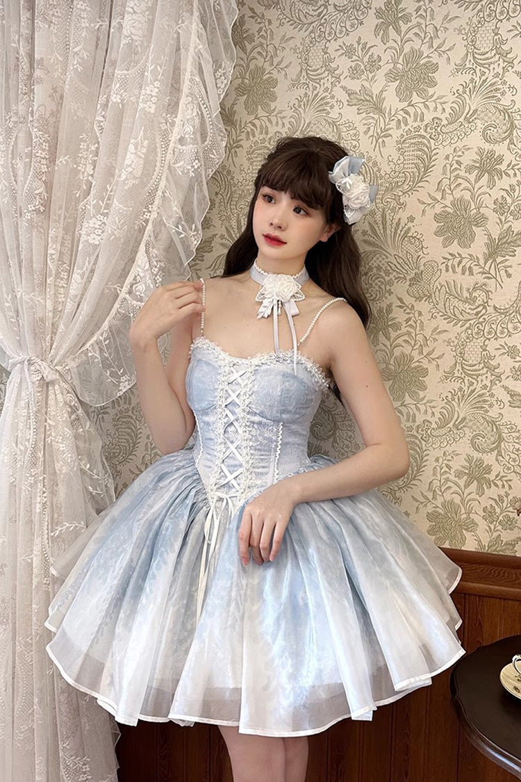 Azure Bridal Sweet JSK with Bowknot and Fish-Bone Corset