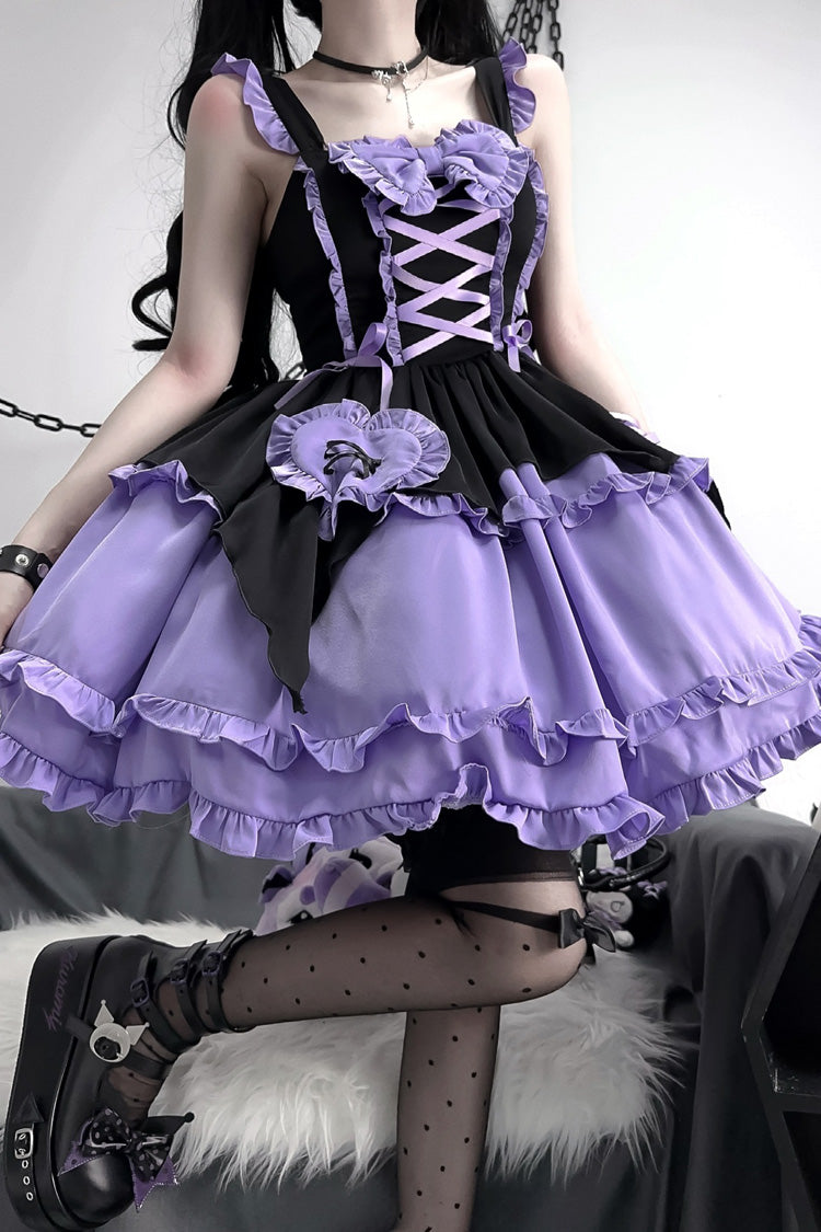 Black Purple Halloween Little Witch Sleeveless Double-Layered Ruffle Lace-Up Gothic Lolita Jsk Dress