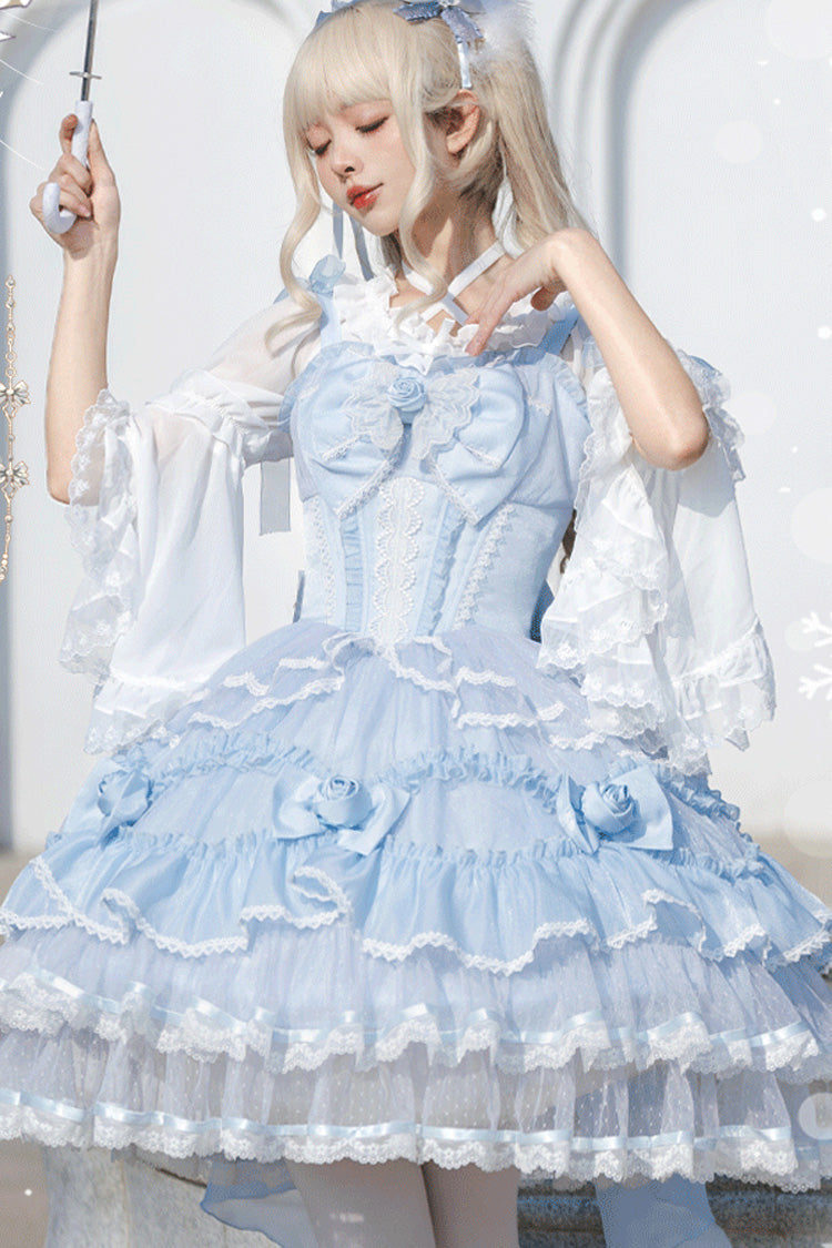 Elegant Lolita JSK Dress with Triple Layers and Lace - Moonlight Mirror, 2 Hues