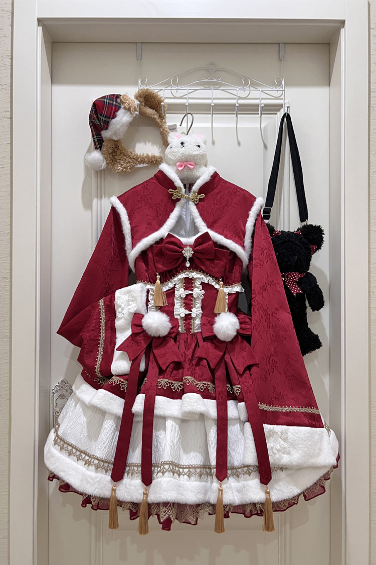 Sweet Two-Piece Dress with Ruffle Sleeves in Red