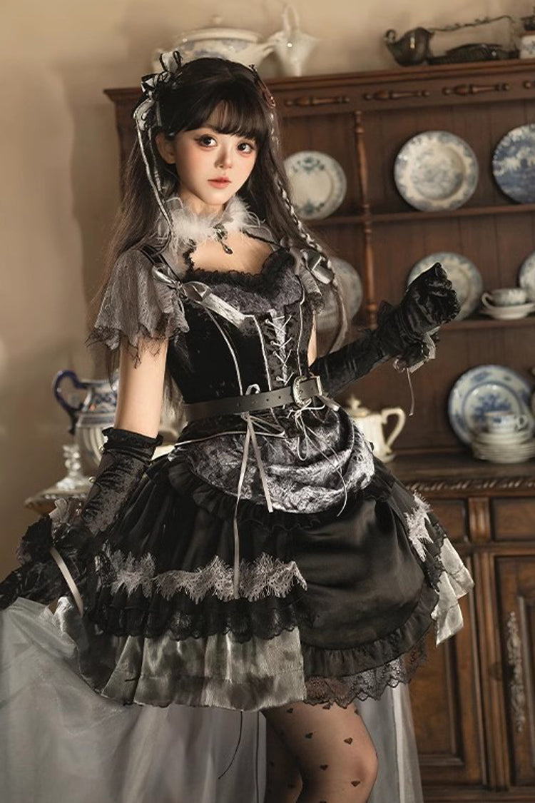 Onyx Printed Ruffled Bow Asymmetric Dress - Dark Night Rose