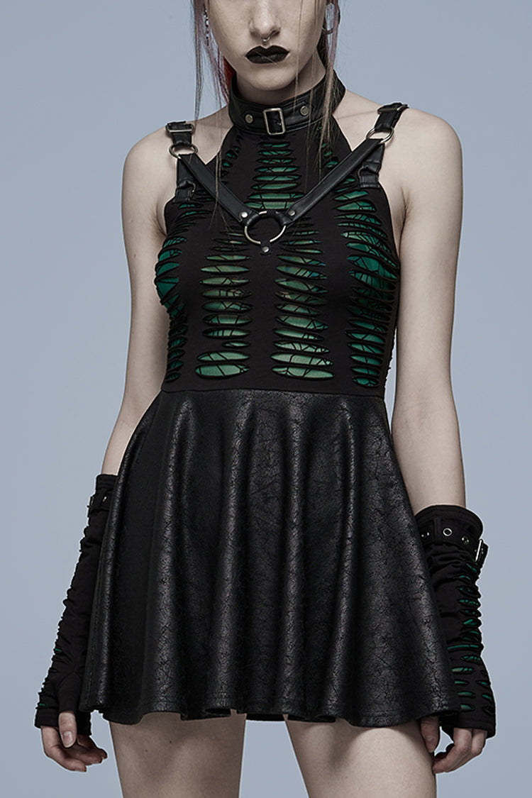 Sleeveless Spider Web Stitching Ripped Gothic Dress