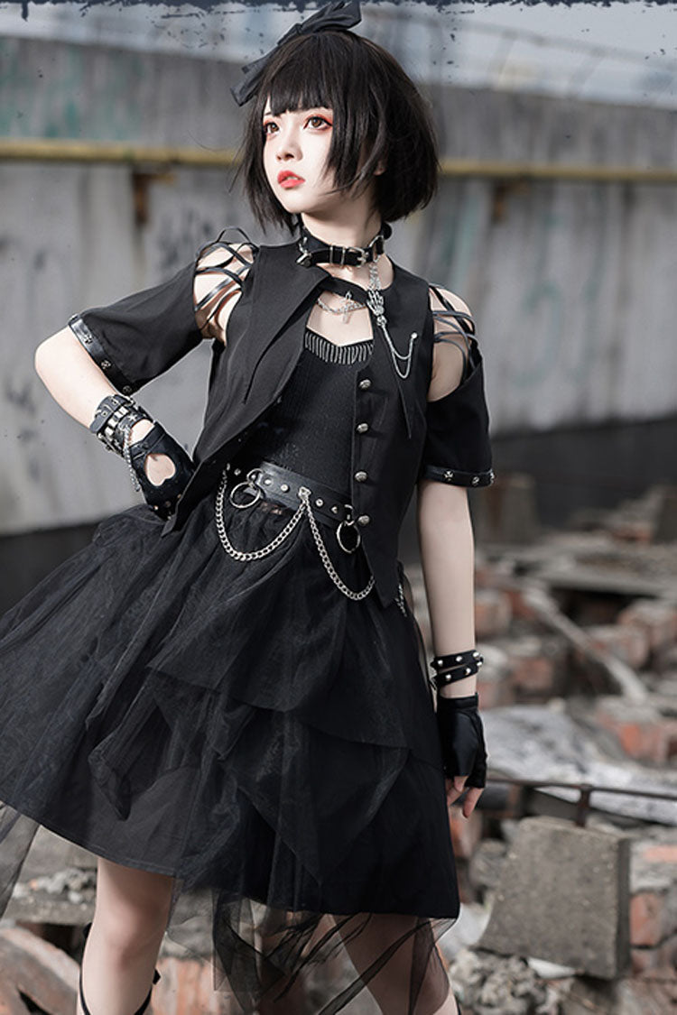 Sleeveless Punk Gothic Lolita JSK with Irregular Hem