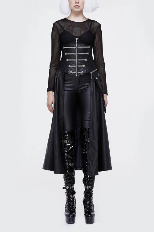 Big Swing Half Skirt in Leather with Chain Ribbons and Zip