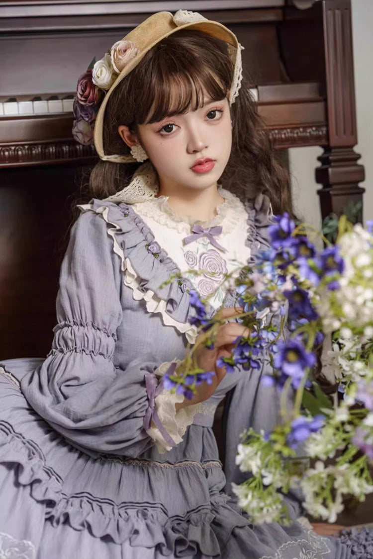 Grape Ruffled Bow-Embroidered Plus-Size Elegant Lolita Gown