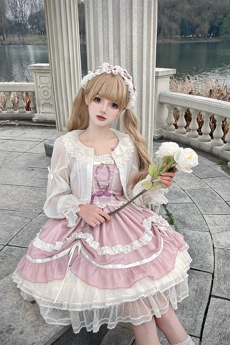 Pink Dancing Light Ruffle Embroidered Lace Lolita Dress