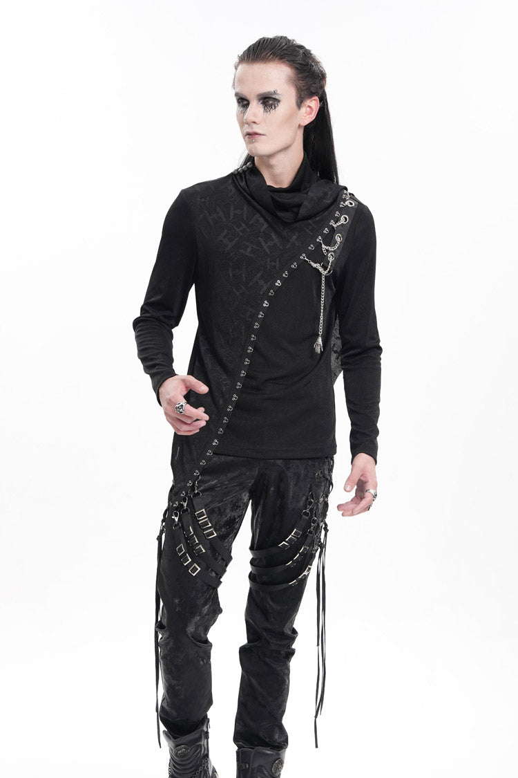 Men's Gothic Sweatshirt with Chain Print and Asymmetric Stitch