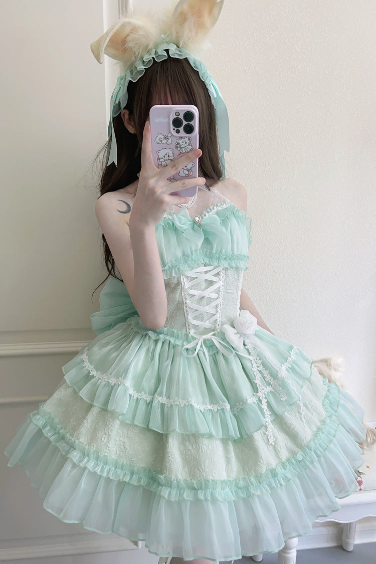 Emerald Triple-Tier Ribbon Lace Sweet Jumper