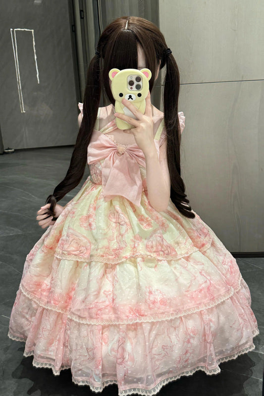 Pink Embroidered Bowknot Lace Sweet Princess Lolita JSK