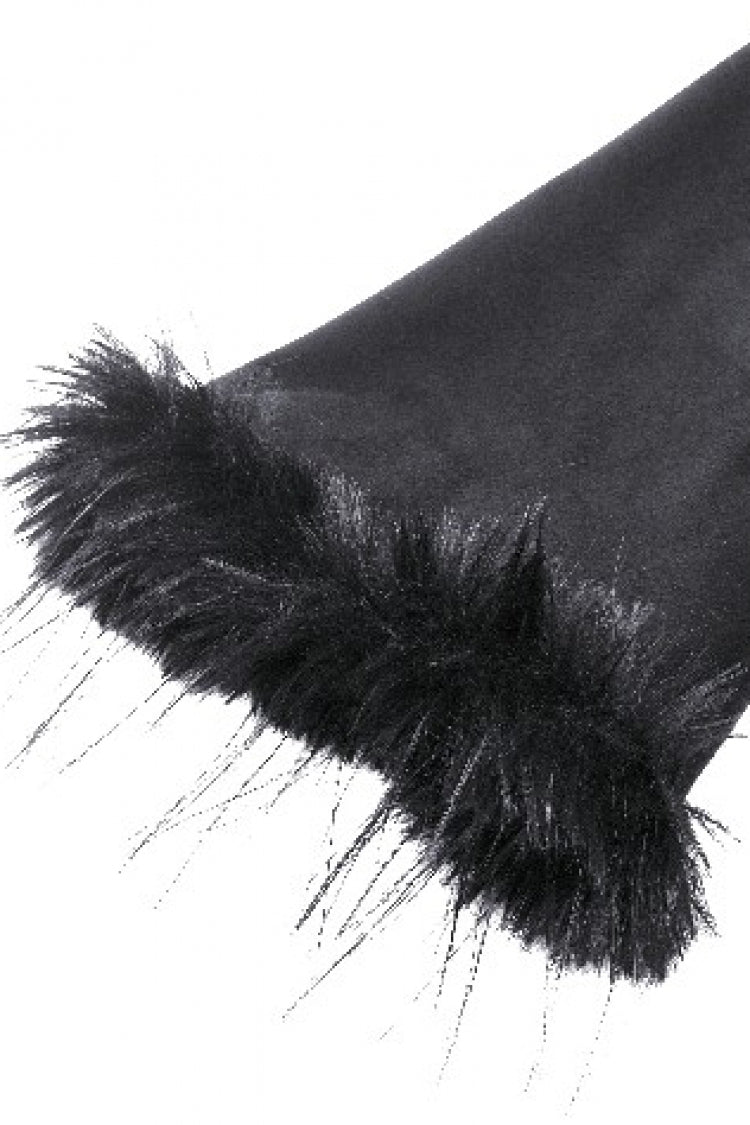 Charcoal Hooded Romantic Coat with Flared Sleeves and Buttons
