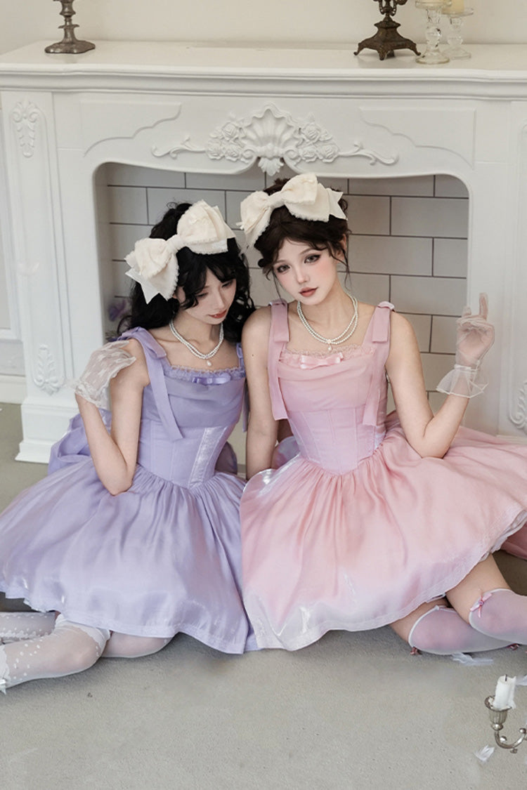 Foamy Sea Violet Sleeveless Ruffle Bowknot Fishbone Lolita JSK - Foamy Sea