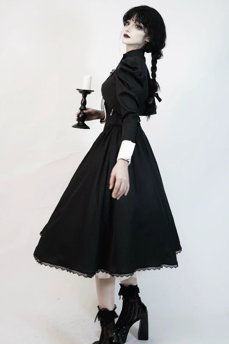 Jet Ruffled Sleeveless Bow Dress Long - Demon’s Eye