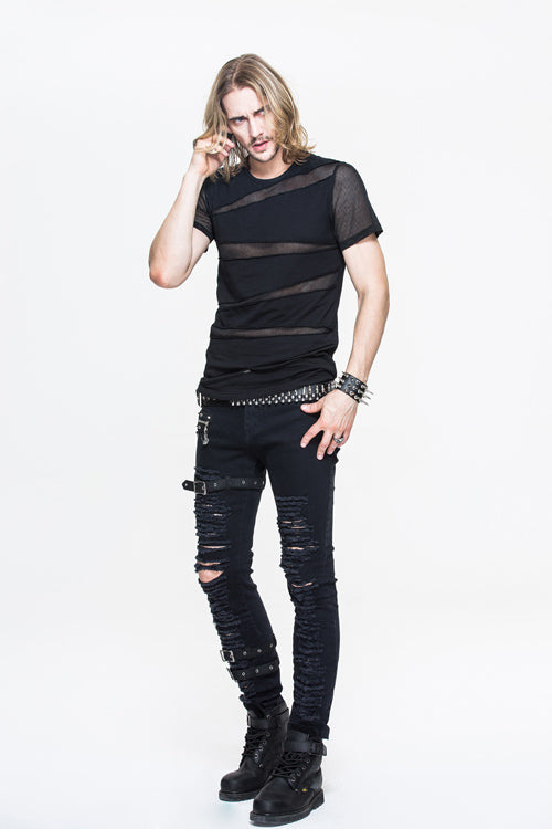 Diamond Mesh Gothic T-Shirt for Men's Punk Style