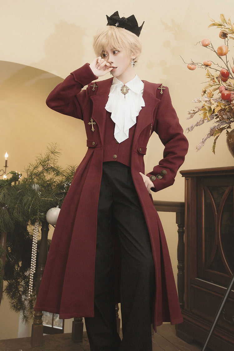 Dracula-Themed Dark Red Gothic Prince Coat with Long Sleeves