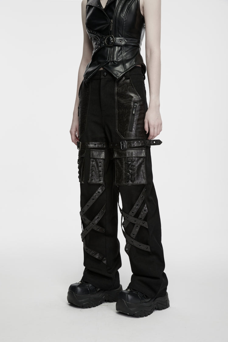 Eyelet Multi-Pocket Straight-Leg Punk Pants