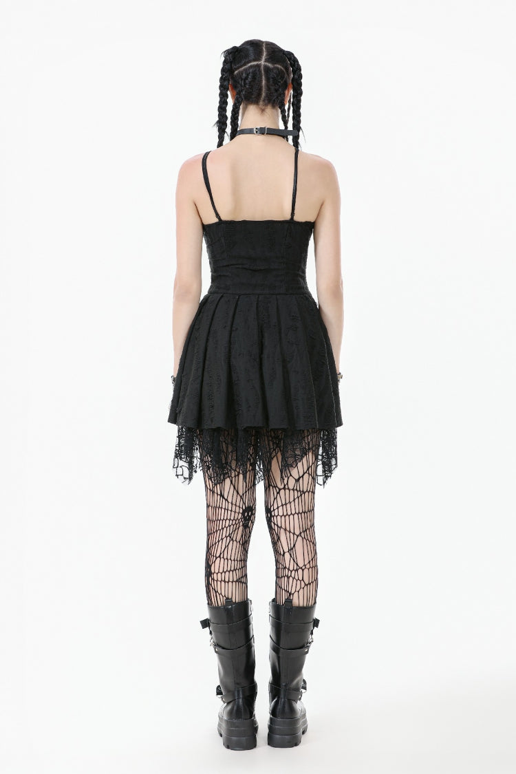 Sleeveless Lace Lace-Up Pleated Gothic Dark Demon Slip Dress