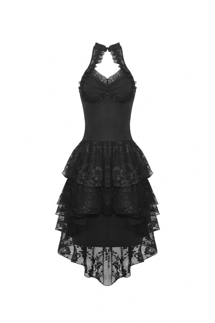 Off Shoulder Halterneck Lace Irregular High Low Multi-Layered Gothic Dress