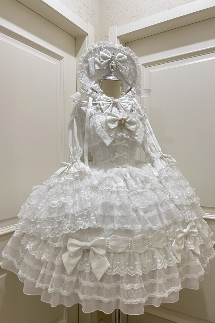 Ivory Sweet Doll Dress with Bowknots and Lace Details - Dream Prologue