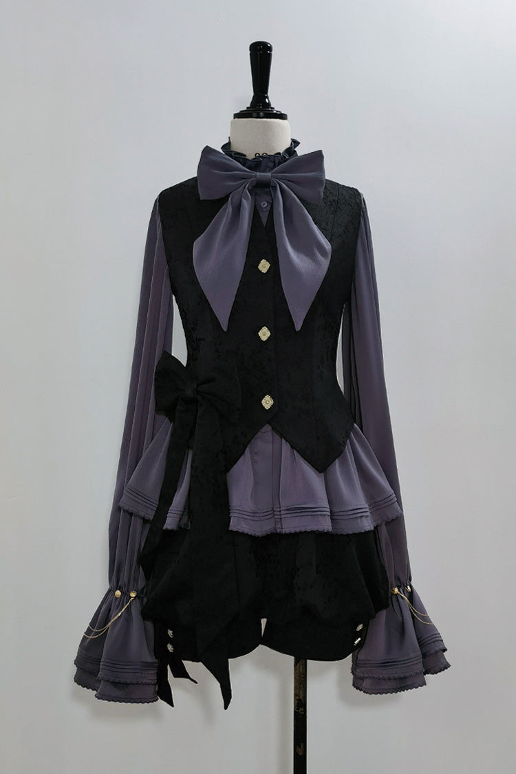 Violet Hunting Rabbits Bow-Trimmed Ouji Gothic Blouse