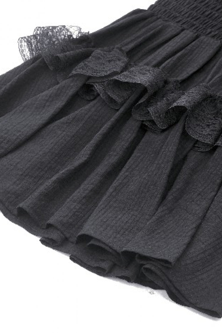 Gothic Victorian-Inspired Black Lace Ruffled High-Neck Puff-Sleeve Cutout Maxi Gown